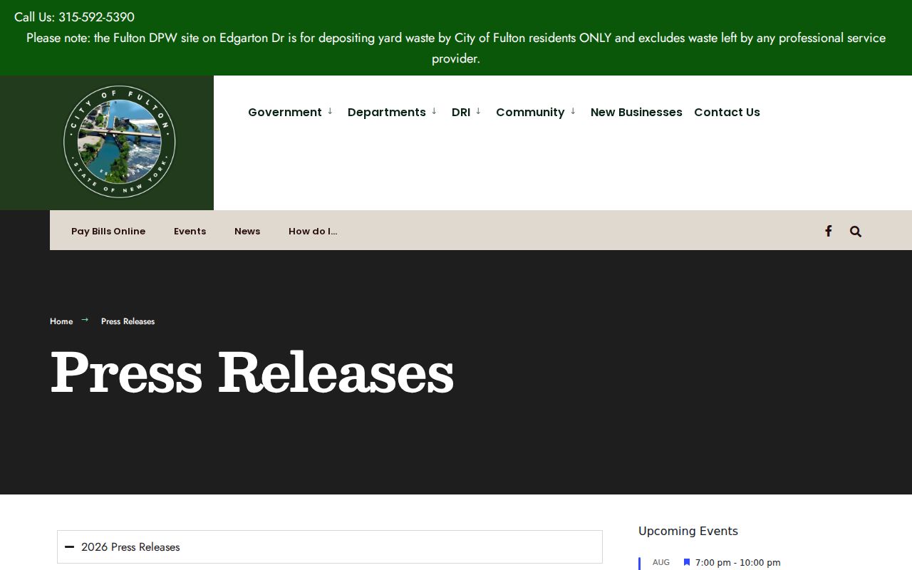 Fulton criminal records source showing official City of Fulton press releases