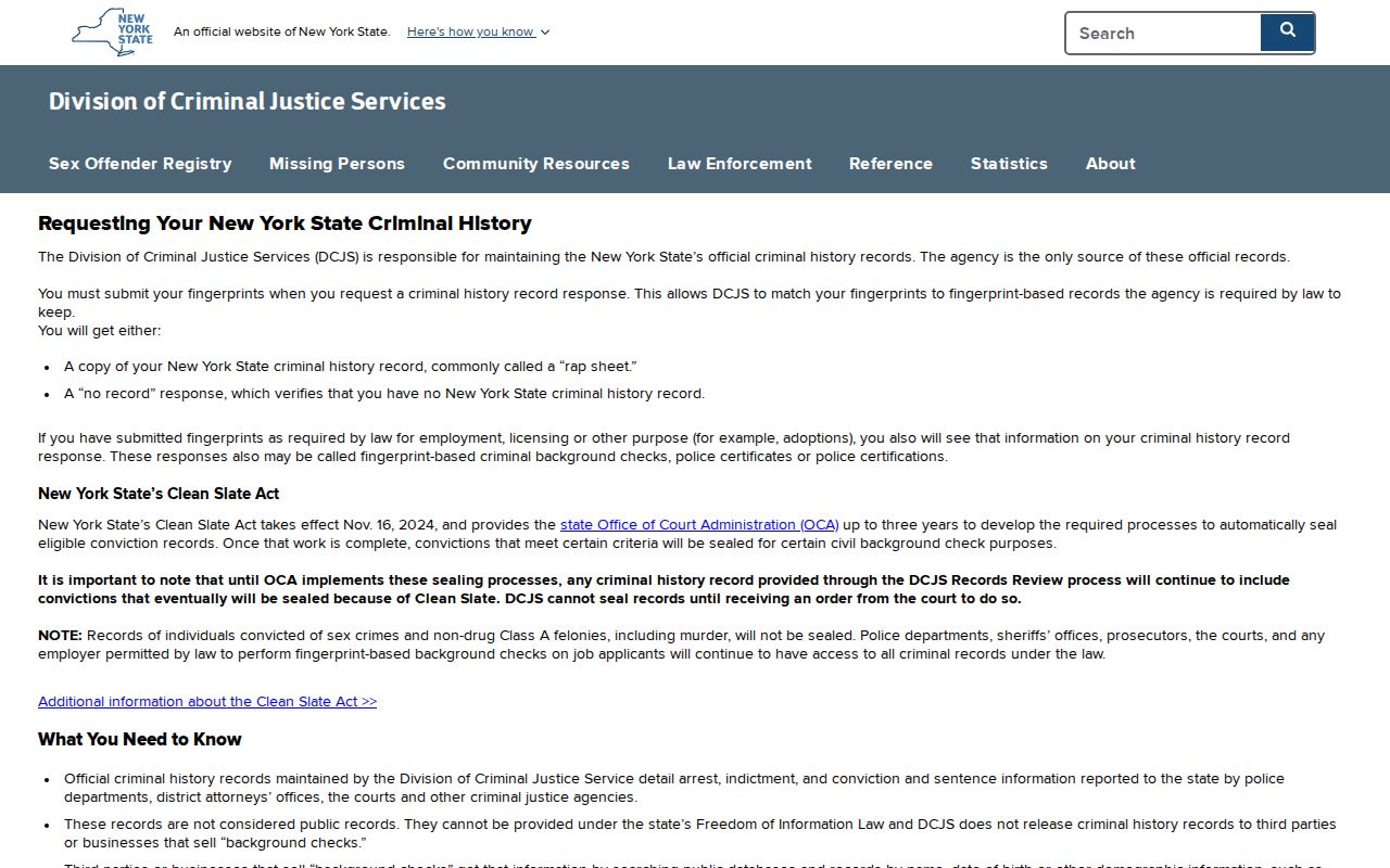 Oswego County criminal history DCJS personal record review page
