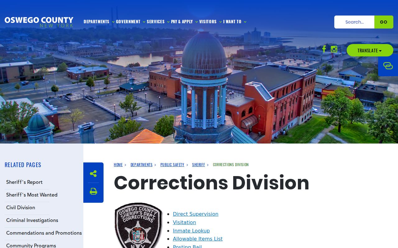 Oswego County arrest booking correctional facility page