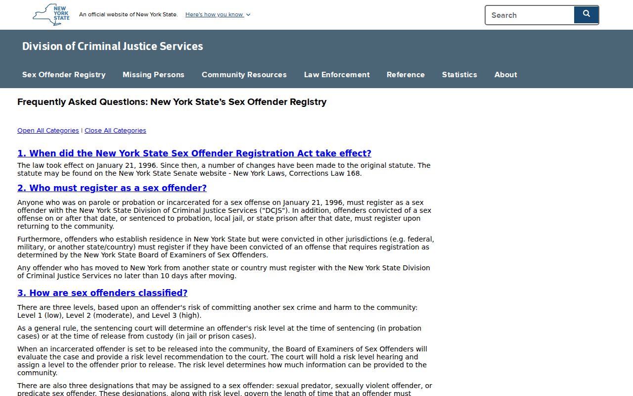 Oswego County sex offender registration duration FAQ from DCJS
