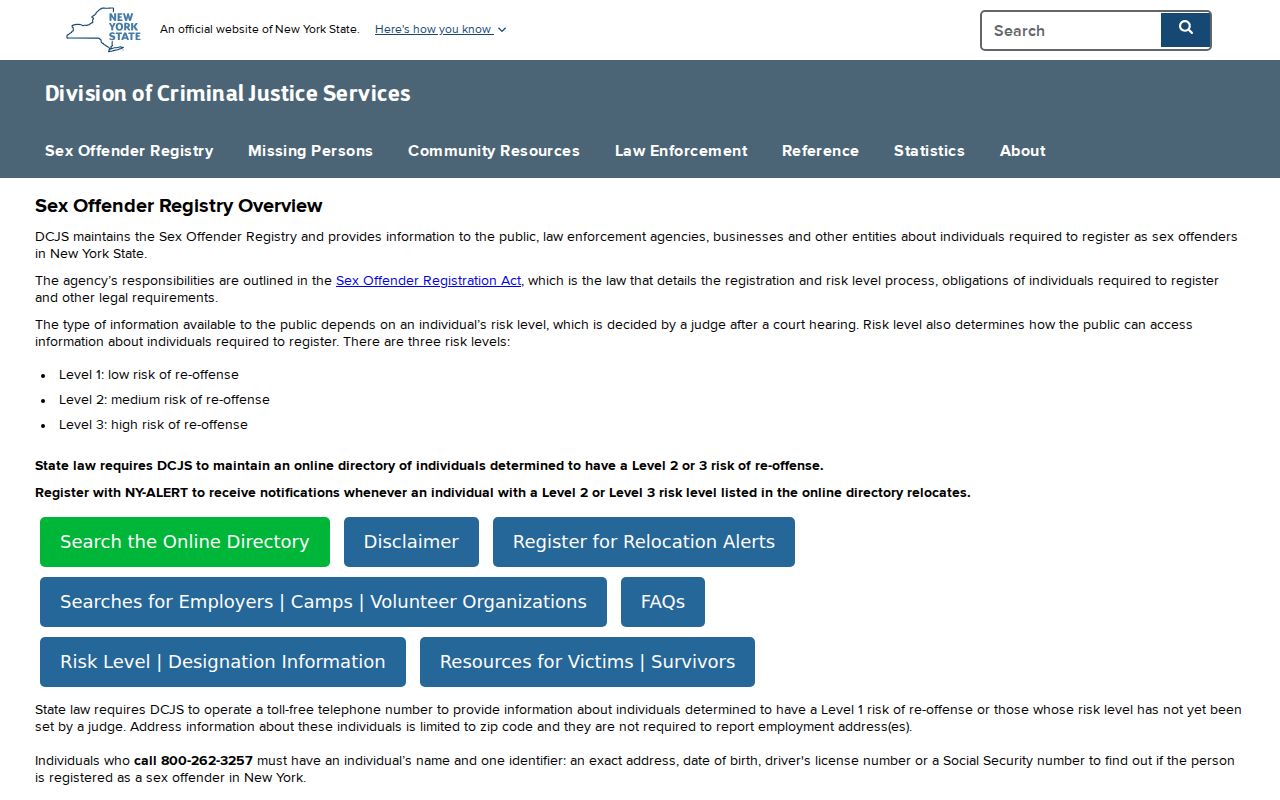Oswego County sex offender registry overview from DCJS